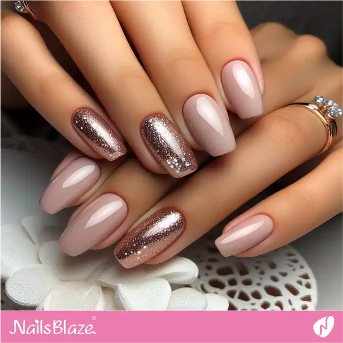 Glossy Office Nails with Rose Gold Sparkles | Professional Nails - NB3051
